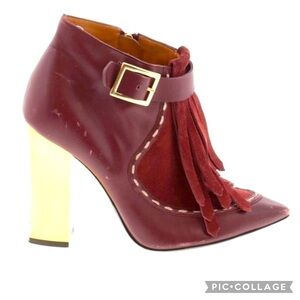 Authentic Pollini Leather Fringe Buckle Bootie